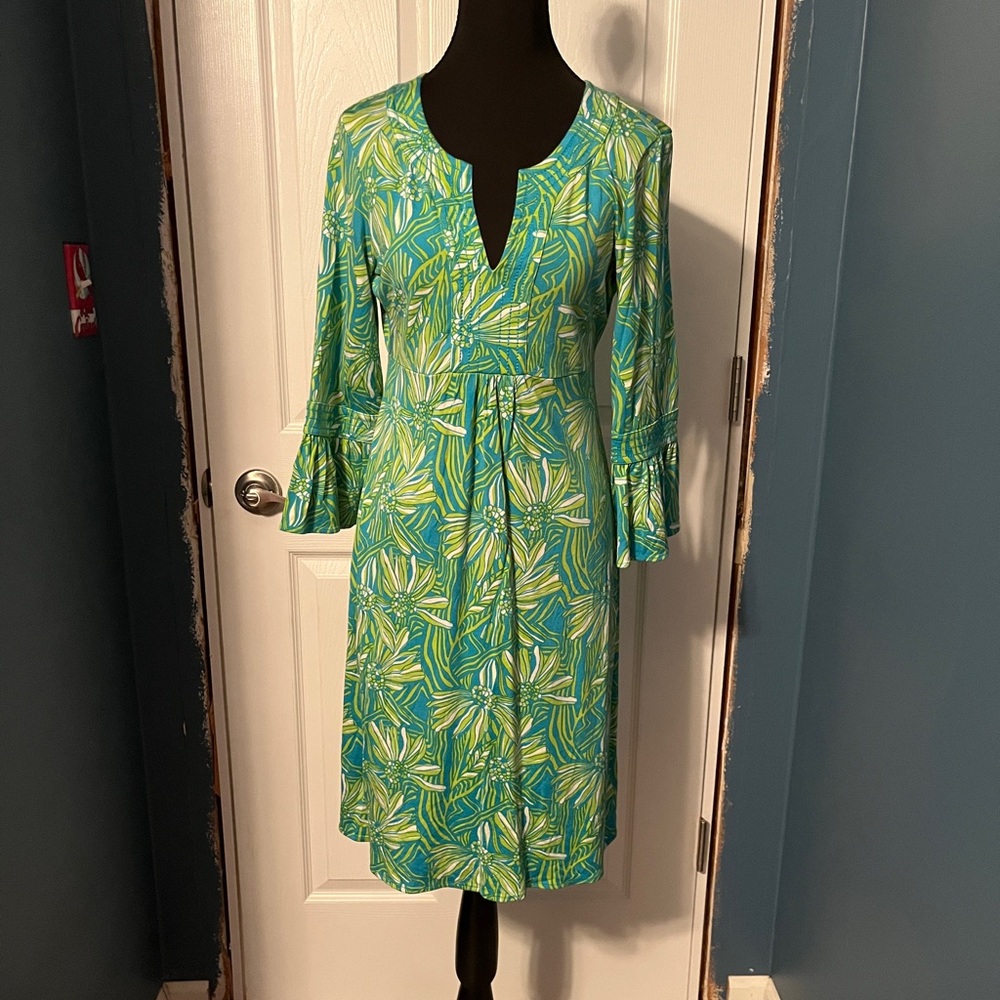 Lilly Pulitzer Green and Blue Bell Sleeve Sundress